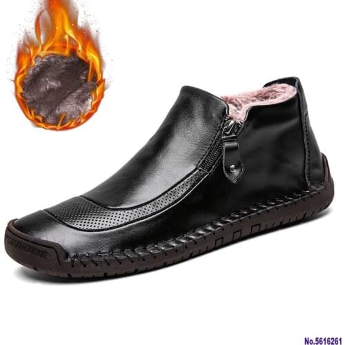 Mens Snow Boots 2020 Winter Split Leather Ankle Boots Handmade Brand Warm Mens Winter Men Boots