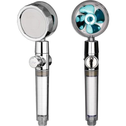 ZhangJi 2021 Propeller Driven Shower Head with Stop Button Cotton Filter 360 Dgree Rotate High Pressure Handheld shower Nozzle