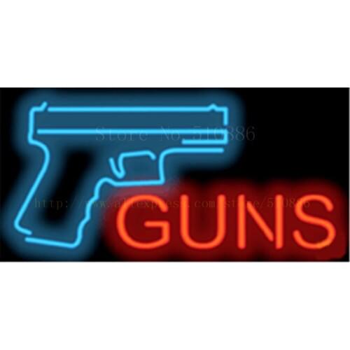 17*14" Guns NEON SIGN REAL GLASS BEER BAR PUB LIGHT SIGNS store display Pawn Shop Transaction Restaurant Advertising Lights