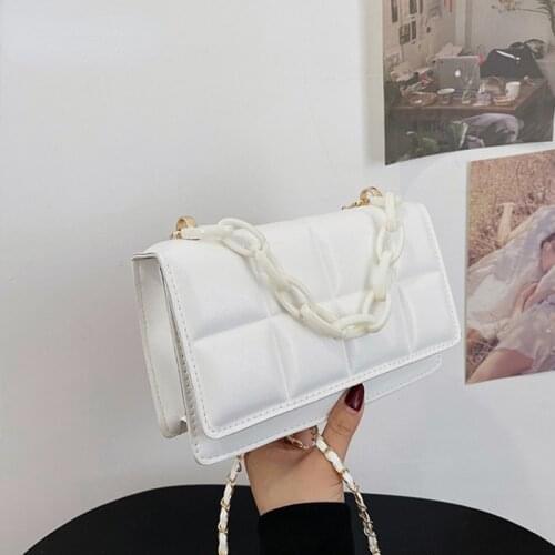 Retro Plaid Pattern Shoulder Bags Fashion Women Thick Chain Crossbody Purse PU Leather Small Messenger Bag Female sac a main