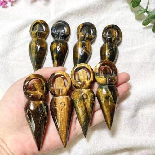 Natural Stone Figurines Tiger Eye Stone Craft Carved Goddess Statue Reiki Healing Wicca