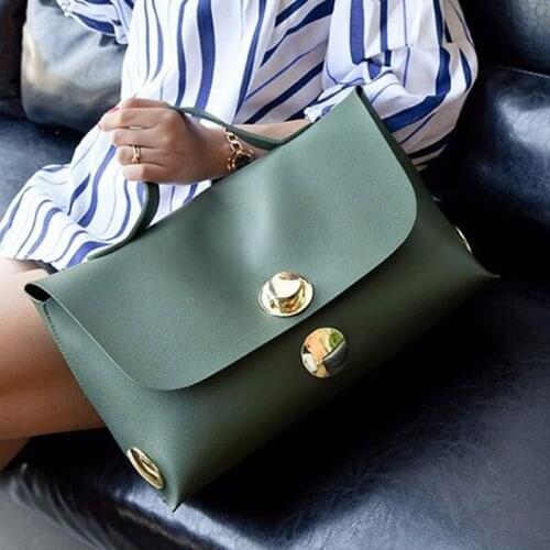 Metal Round Buckle Decoration Leather Handbag For Women 2020 Fashion Simple Solid Color Large Capacity Shoulder Bag