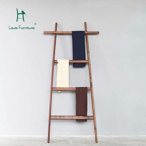 Louis Fashion Coat Racks Solid Black Walnut Finishing Towel Ladder Shelf Bedroom Japanese Style