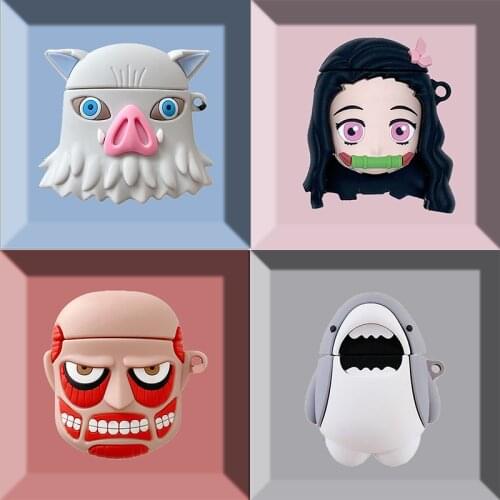 Anime Attack Titan Shark Case For AirPods 1 2 pro Box Nidouzi Tanjiro Soft Silicone Wireless Bluetooth Earphone Protective Cover