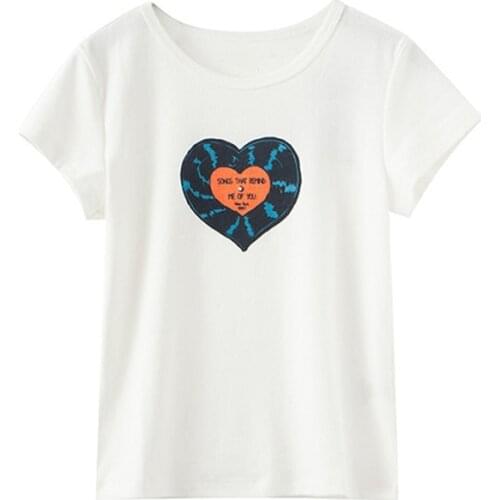 PUWD Sweet Girls White O Neck Slim T-Shirt 2021 Summer Fashion Ladies Print Short Sleeve Tops Y2K Vintage Women Streetwear Tees