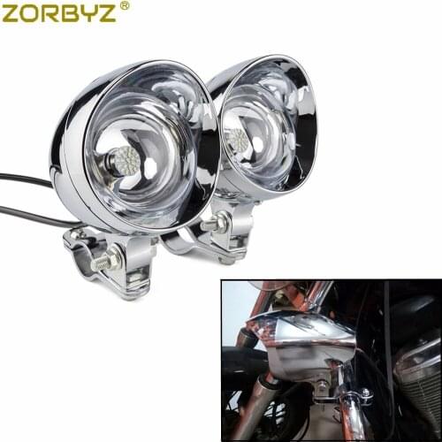 ZORBYZ Chrome Motorcycle LED Bullet Passing Spot Fog Light With Roll Cage Guard Bar Tube Mount Bracket Clamp