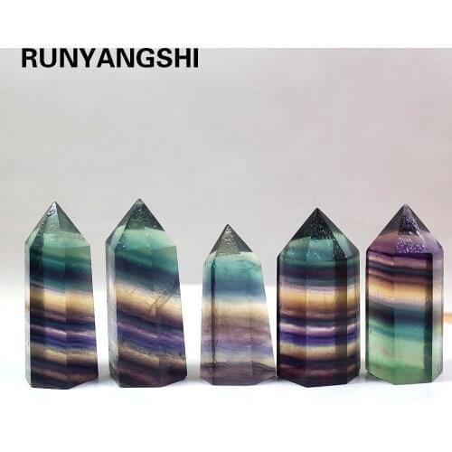 1PC Natural Fluorite Hexagonal Column Crystal Point Healing Wand Mineral Crystal Home Decoration Stone Study Room Decoration