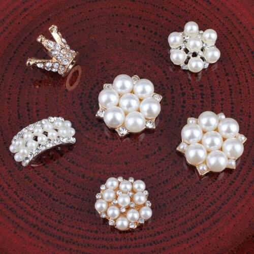 120PCS Vintage Handmade Flower Rhinestone Buttons Bling Flatback Crystal Pearl Decorative Buttons Flower Center Craft Supplies