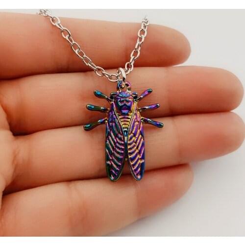 2020 New Design ! Psychedelic Cicada Lucky Insect necklace , Unique necklace , Super Cute