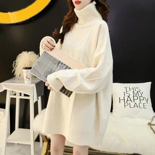 2021 autumn and winter new striped solid color sweater loose Korean version of the hood long sleeve high neck knitted top women