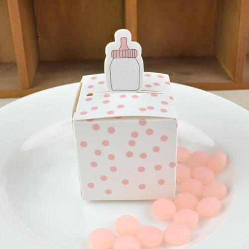 50pcs Baby Bottle Paper Candy Box Wedding Favors Baby Shower Polka Dot Candy Boxes Wedding Decor Birthday Party Supplies