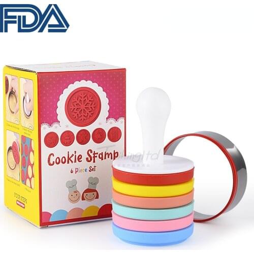 Silicone Round Cookie Moulds Cookie Cutters 6 Pieces Cartoon Fondant Biscuit Mould Baking Mould Cookie Decorating Tools