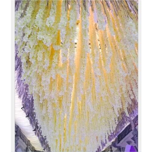 90" 2.3 Meter Elegant White Artificial Hanging Orchids plants Silk Flower Wisteria Vine Rattan For Wedding Party Decorations