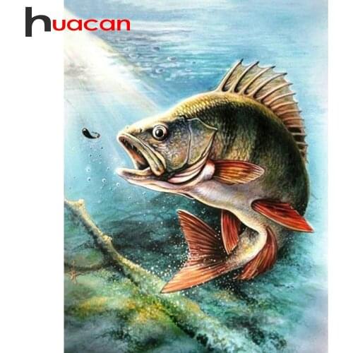 Huacan Diamond Embroidery Cross Stitch Kit Fish Diamond Painting Animal Full Square Round Drill Diamond Mosaic Accessories