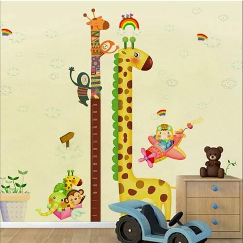 Large DIY Removable Giraffe Monkey Elephant Height Chart Ruler Decal Wall Sticker Art Sticker wallpaper for Kids Room Decoration