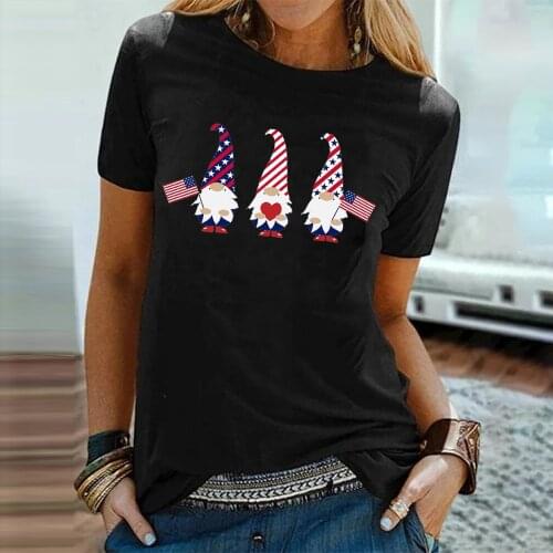 Black Tops And Shirts 2021 Summer Fashion Clothes Womens Sexy Fashion Shirt Casual Short-sleeved Independence Day Print Tops