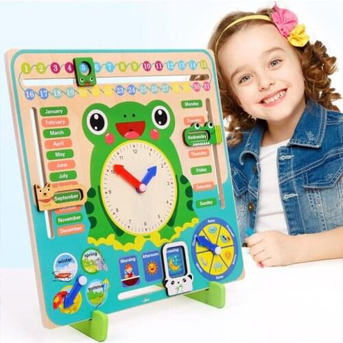 Wooden Montessori Toy Clock Calendar Weather Season Month Cognitive Children Kindergarten Preschool Education Toy Birthday Gift