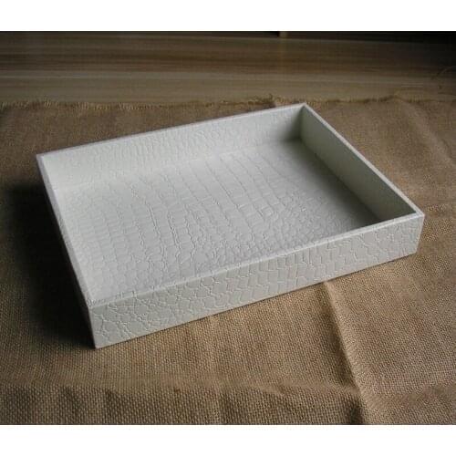 EU Luxury manual wooden & PU leather tray grocery rectangle wood fruit hotel restaurant serving storage tray box home decor 408