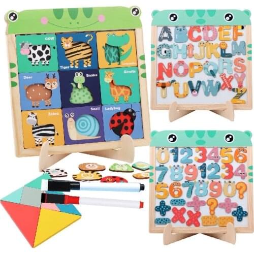 Kids Two Sided Magnetic Drawing Board Animal Cognitive Logical Thinking Wooden Toys Training Game Jigsaw Puzzle Gifts Children