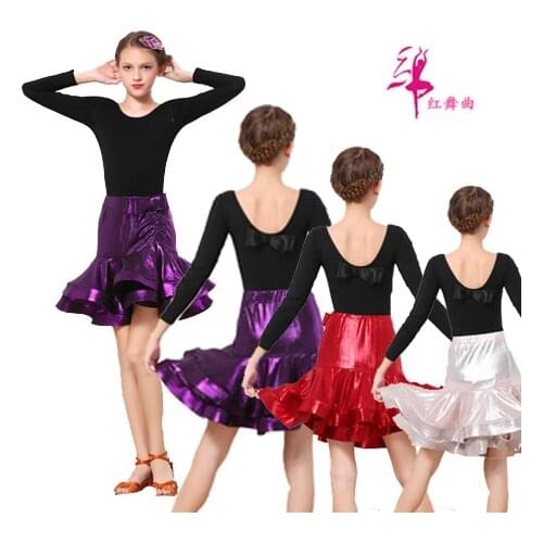 Kids Latin Dancing Costums Female Childrens Latin Dance Suit 2pcs Dance Uniforms Long Sleeve Skirt Latin Dance Top Skirt D-0718