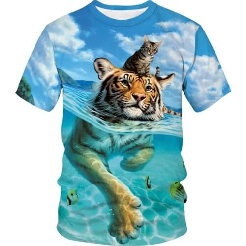 Funny Printing T-shirt Animal Tiger Cat 3D Print Men Women Fashion Streetwear O-Neck Short Sleeve T Shirt Hip Hop Tees Tops Male