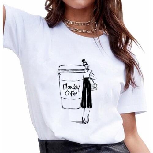 Female T Shirts Monday coffee Printed T-Shirt New Summer Womens Fashion Short Sleeve Tshirt Women Top Harajuku O-neck Clothing