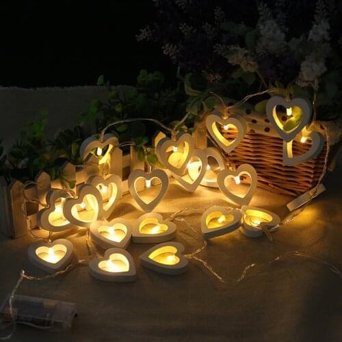 1.5M 10 Heart LED String Wedding Decoration Wooden Light Happy Birthday Party Valentines Day Christmas Home Decor Supplies