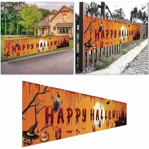 Halloween Banner Pull Flag Decorations Celebrate Party Hanging Decor Porch Background Supplies Signs Foldable Home Outdoor Decor