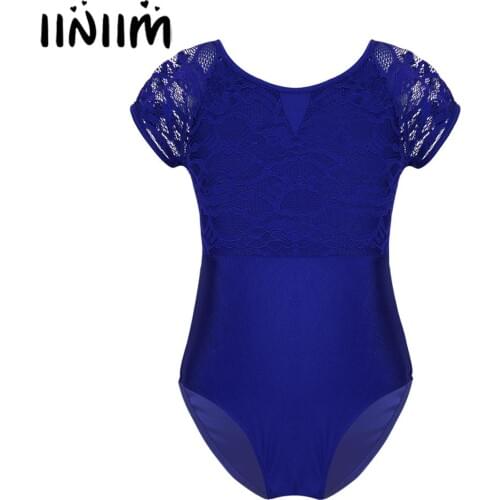 Iiniim Girls Floral Lace Bowtie Shaped Back Professional Ballet Dancewear Gymnastics Leotard for Kids Bodysuit Tutu Costumes