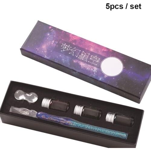 Innovative Handmade Crystal Glass Dip Pen Calligraphy Fountain Gift Set Ink Pens Writing Office School Supplies Dip Pens H-best