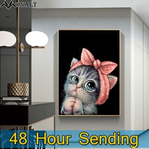 Canvas Painting wall art Cat in a pink bandana Picture Children Room cute Animal Poster and Prints Bedside Decoration Painting