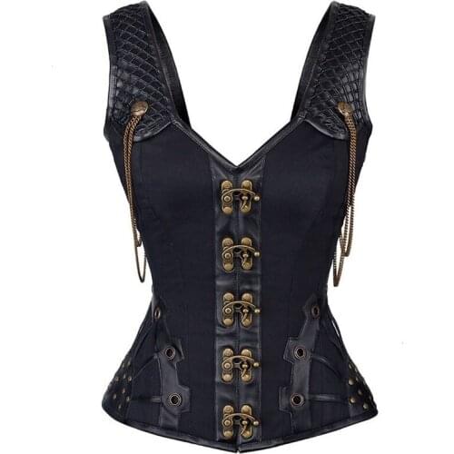 Steampunk Corset Leather Corset Corsages Sexy Corsage Corset Steel Straitjacket Bodice Waste Trainer Collared Top