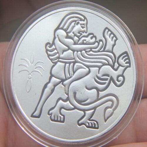 5 pcs The Bible story Samson kills a Lion silver plated hero theme souvenir decoration coin