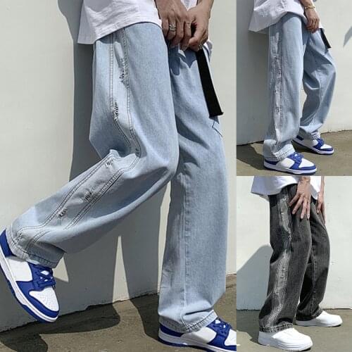 Mens Jeans Fashion Plus-Size Loose Trousers Casual Hole Street Wide Leg Pants Mans Streetwear Korean Hip Hop Trousers In Stock