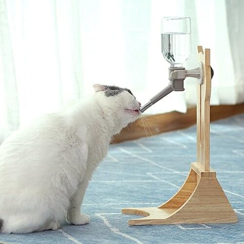 Pet Water Dispenser Cat Dog Drinking Water Rack Height Adjustable Hanging Kettle Bamboo Oak Optional Stable Not Easy To Deform