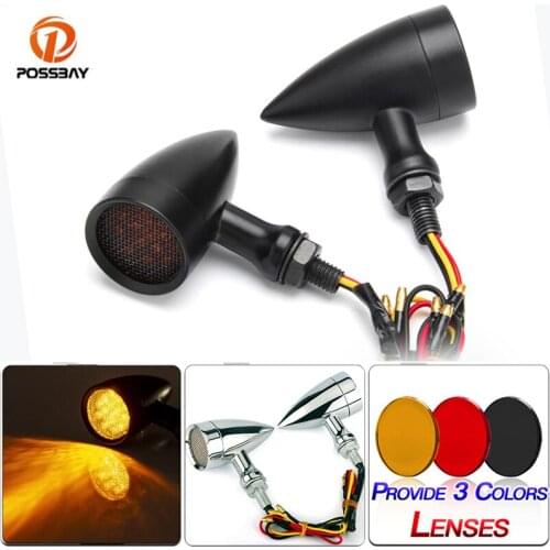 POSSBAY 2Pcs Led Turn Signal Light Motorcycle Retro Bullet Brake Light Mesh Lens 10mm 12V Motobike Universal for Triumph Honda