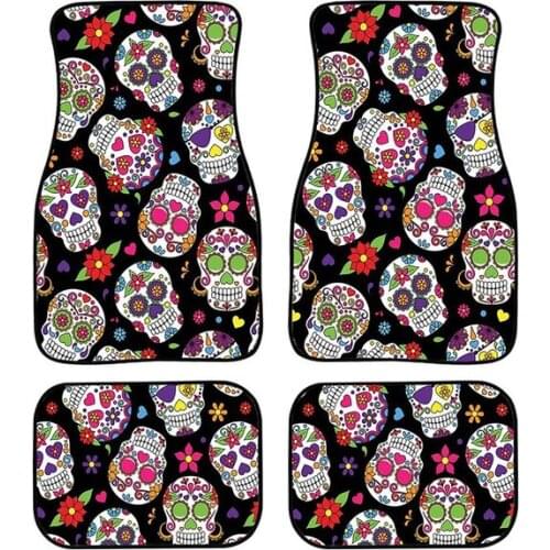 Sugar Rose Skull Printed Floor Carpet Car SUV Floor Mats Pad Car Vehicle Universal Fit for Trucks Sedan SUV -All Weather Protect