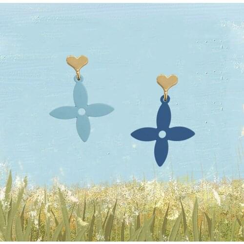 Silver Needle Blue Asymmetric Fresh Color Flower Stud Earrings Simple and Small Love Korean Chic Wind Earrings Jewelry