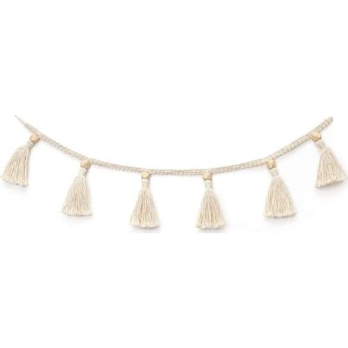 Nordic Cotton Rope Wood Bead Garland with Tassel Kids Baby Room Wall Decoration 667A