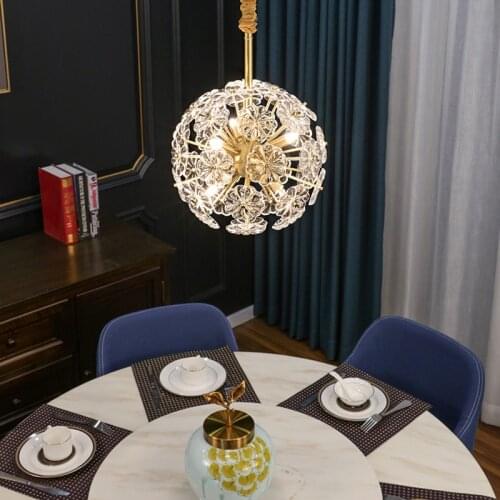 ZuuuVny Modern Glass Flower Round Chandelier Living room Copper Petal Semicircular Ceiling Lamp Bedroom Dining room Lamp