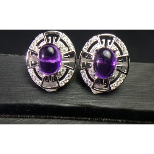 Uloveido Tested Amethyst Stud Earrings for Women, 925 Sterling Silver Jewelry, 6*8mm Gemstone with Velvet Box Certificate FR131