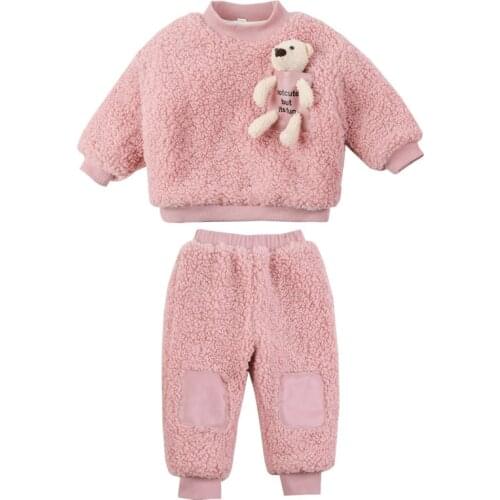 Winter Warm Children Suit Fleece Thicken Baby Girls Clothing Sets Plus thick velvet Pullover Sweater +Pants 2PCS Infant Tracksui