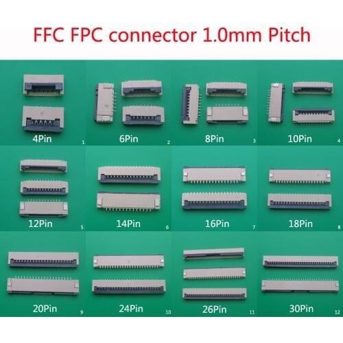 10pcs FFC FPC connector 1.0mm 4/6/8/10/12/14//16/18/20/24/26/30 Pin Flip Type Ribbon Flat Connector Bottom Contact