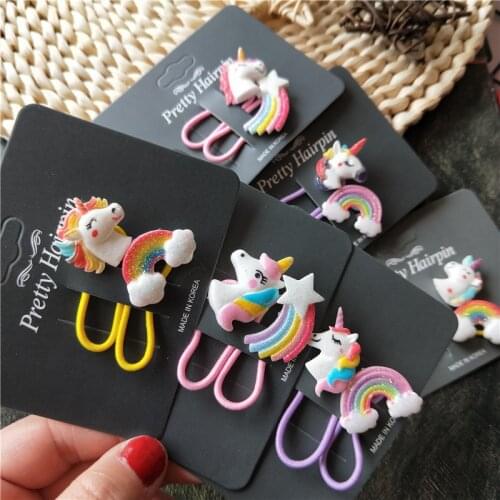 2PCS New Rainbow Horse Cute Kids Cartoon Elastic Hair Bands Children Ropes Girls Accessories Baby Headdress Princess Headwear