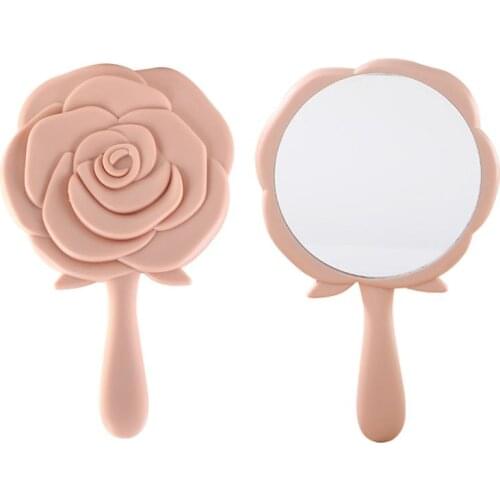 2PCS Delicate Cosmetic Mirror Rose-shaped Handle Mirror Small Mirror )