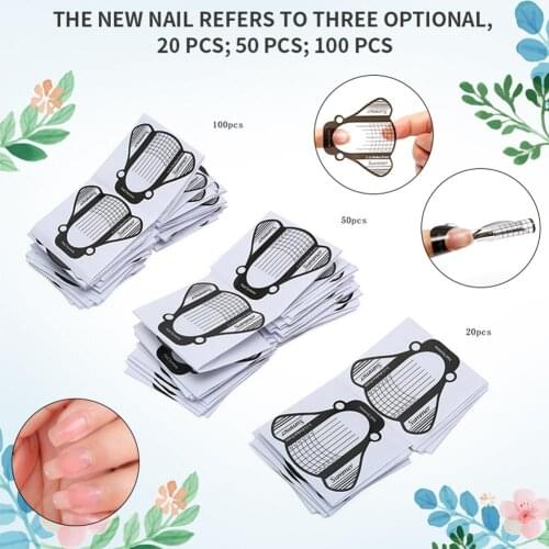 20/50/100Pcs Bee Shape Nail Art Tips Tool Extension Forms Guide DIY Paper Trays