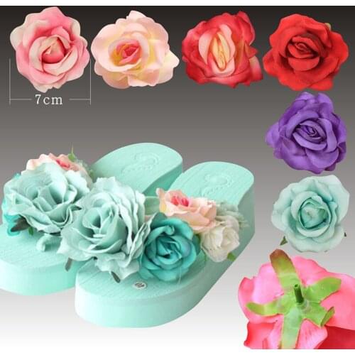 5PCS 7CM Artificial Fabric Rose Flower for Dress Wedding Bouquet Shoes Accessories Brooch Production Clothing Making