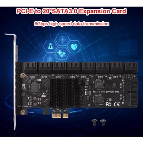 SA3112J PCIE Adapter 20 Port PCI-Express X1 to SATA 3.0 Controller Expansion Card 6Gbps High Speed For BitcoinMining
