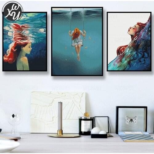 Mermaid Diamond Art Diamond Painting Blue Full Diamond Embroidery Diamond Mosaic Seaside Diamond Painting Fantasy for Home Decor