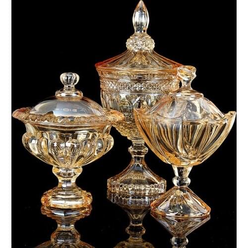 Candy jar palace amber relief with lid glass sugar jar amber dried fructose box living room furnishings wedding decoration